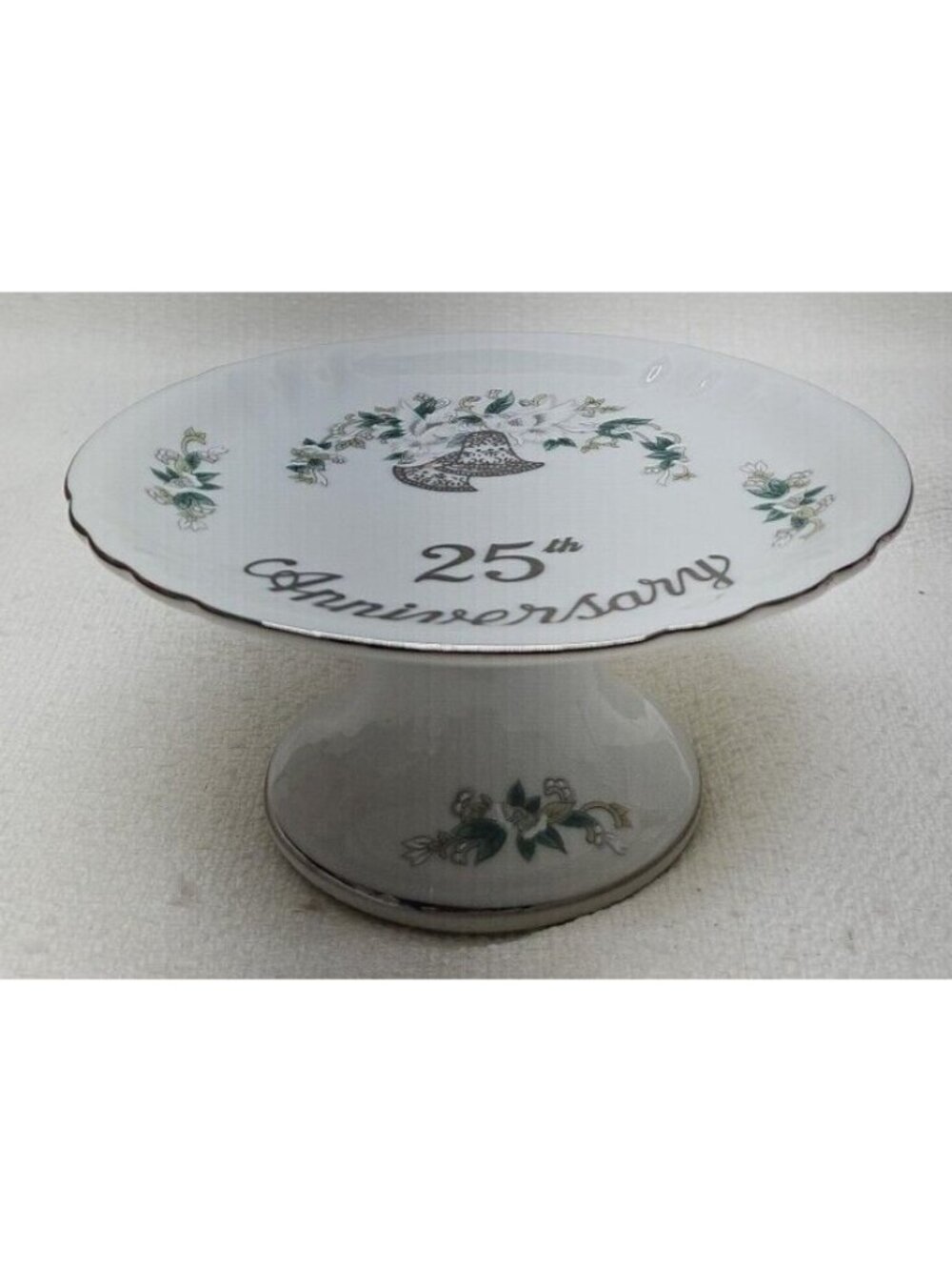 25th Anniversary Pedestal Cake Stand Silver Jubilee Wedding Bells Compote - Picture 8 of 14